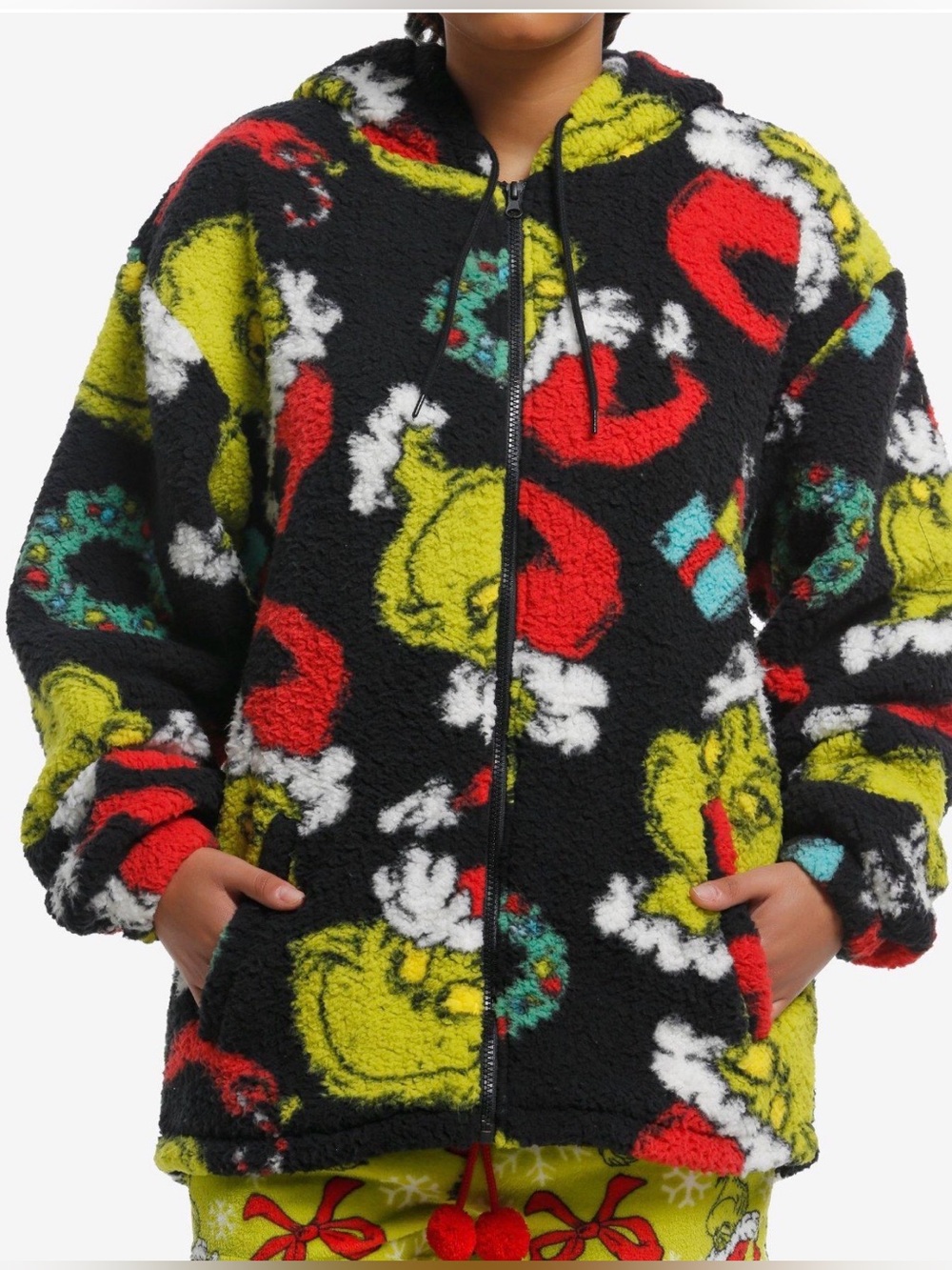 The Grinch Dr. Seuss Zip-Up Sherpa Hoodie Jacket - Size Small New